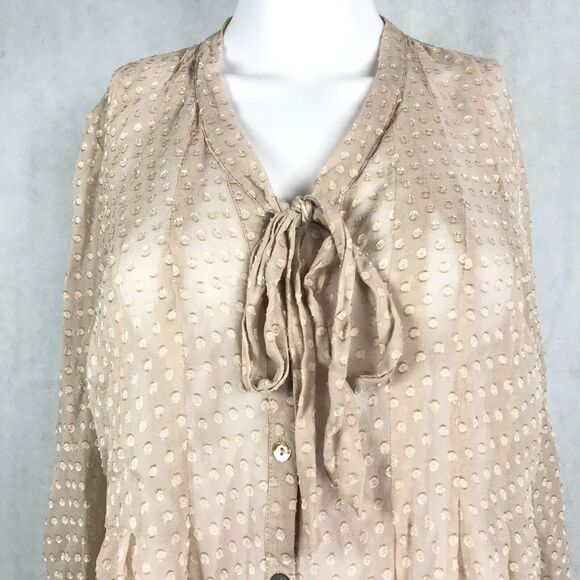 Daniel‎ Rainn Shirt Womens S Beige Silk Chiffon Textured Polka Dot Button Up Top - Picture 3 of 12